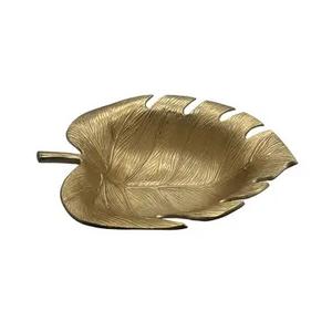 Cuenco decorativo de acero inoxidable y latón con mango de diseño de hojas para el hogar y el hotel, cuenco de metal para servir frutas - Product Image 3