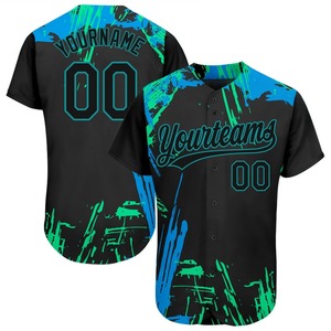 Pakistán ropa deportiva industria personalizada Negro verde azulado-azul claro 3D patrón diseño auténtico béisbol Jersey - Product Image 1