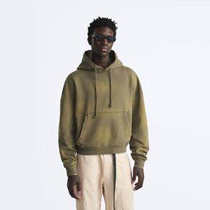 Sudadera con capucha lavado ácido Negro Cuerda de algodón personalizada Diseño gráfico Peso pesado Desgastado Vintage Streetwear Lavado con ácido Sun Fade Hoodie - Product Image 1