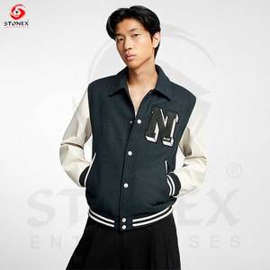 Logotipo personalizado de béisbol suelta Casual Varsity Sport Jersey chaqueta negro blanco chaqueta de béisbol para los hombres - Product Image 4