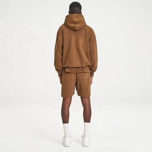 Venta al por mayor de encargo de la gota del hombro caqui Botón de cuello en blanco de peso pesado 600 Gsm de gran tamaño sudaderas con capucha de lujo para los hombres - Product Image 3