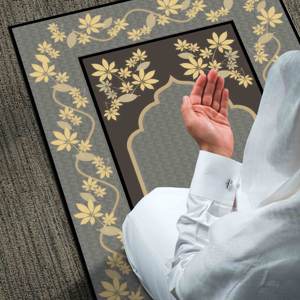 Tapis de prière gris à motifs floraux : tapis de culte islamique, tapis imprimé, tapis à poils doux - Product Image 2