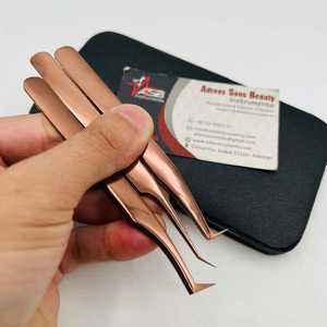 Rose Gold Plain Handle <b>Tweezers</b> With Curved Tip Stainless Steel Customised Logo Printing Beauty Lash <b>Tweezer</b> - Product Image 5