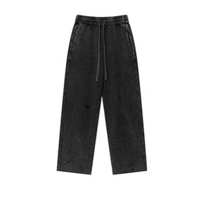 Vente en gros Pantalon de survêtement droit de style respirant pour hommes Pantalon en détresse délavé Taille élastique surdimensionnée personnalisée - Product Image 4