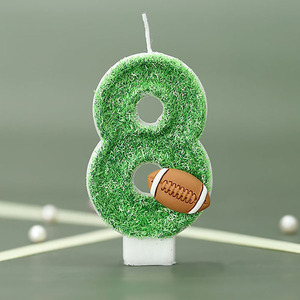 Vela de cumpleaños en forma de número de parafina hecha a mano con mini acento de fútbol para Decoración de Pastel de celebración decoración verde - Product Image 6