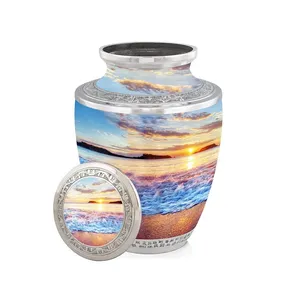 Urne funéraire élégante en laiton blanc nacré pour cendres humaines, artisanale - Product Image 6