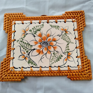 Dessous de verre en résine époxy pour boisson ovale en osier de lin tissé à la main en jute Ensemble de sous-verres en rotin fait main écologique pour boire - Product Image 2