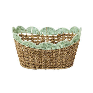 Storage Basket With Scallop Edge OEM ODM Natural Woven Seagrass Decorative Organizer Eco Friendly Rustic Home Decor Wholesale - Product Image 3