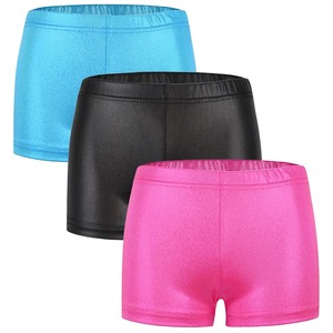 Pantalones cortos de baile para niñas niños bronceado pantalones metálicos elásticos niños brillante Ropa de baile gimnástica en blanco sólido deportes brillo brillante - Product Image 1