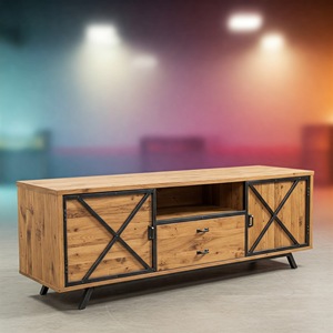 Rustic Industrial Wood TV Stand <b>for</b> <b>Home</b> Farmhouse with Metal X-Frame Barn Doors TV Cabinet Storage Drawers <b>for</b> Living Room <b>Bar</b> - Product Image 1