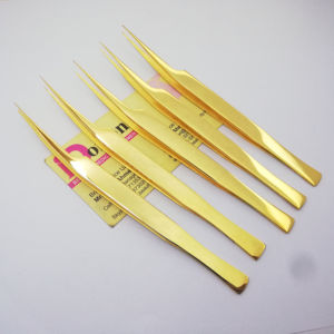 Pinzas para pestañas en forma de L, pinzas de etiqueta personalizada privada de acero inoxidable de calidad sostenible chapadas en oro para extensión de pestañas - Product Image 4
