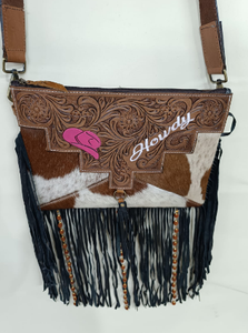 Handmade Genuine Leather Hair Hide Fringe Crossbody Bag Western Boho Messenger <b>Handbag</b> Women Eco Friendly Durable Single Strap - Product Image 3