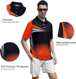 Polo de golf pour homme, coupe sèche, évacuation de l'humidité, 100% polyester, tricoté, imprimé, manches courtes - Product Image 5