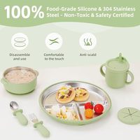 Yiyabb tout-petits bébé sevrage ensemble enfant Silicone ventouse bol plaque nouveau-né cadeau 304 acier inoxydable bol assiettes bébé alimentation ensemble