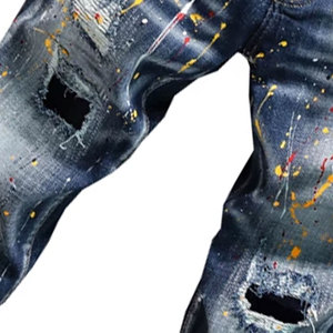 Venta al por mayor nueva moda Slim Fit Jeans desgastados para los hombres logotipo personalizado estilo acampanado cintura media patrón de leopardo Denim cintura elástica - Product Image 5