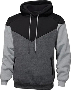 Custom <b>Mens</b> <b>Black</b> Grey Color Block Pullover <b>Hoodie</b> Contrast Sleeves Drawstring Premium Streetwear 100% Cotton <b>Hoodie</b> - Product Image 4