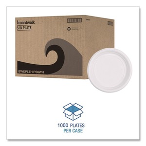 Assiettes jetables en plastique blanc haute résistance Boardwalk de 6 pouces pour fêtes - 1000/carton - Product Image 4