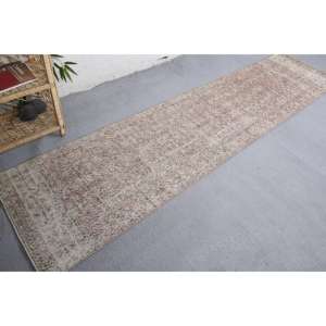 Alfombra de lana Beige Vintage de 230x940cm hecha a mano diseño clásico de retazos patrón rectangular abstracto para dormitorio con respaldo de látex de 4m de ancho - Product Image 2