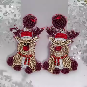 Pendientes de Reno con cuentas azules hechos a mano, joyería de vacaciones clásica chapada en oro y plata para mujer, ropa de fiesta festiva o Opción de regalo - Product Image 5