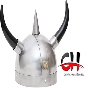 Casco de acero de guerrero vikingo con cuernos Traje medieval nórdico Accesorio de escenario LARP. - Product Image 4