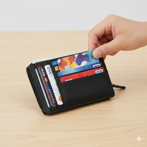 Étui à cartes en cuir de chèvre noir PU WI 141, fabrication artisanale de qualité supérieure avec finition durable, design pratique pour un usage quotidien et un cadeau - Product Image 5