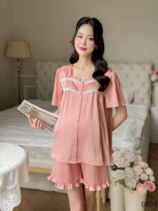 B608 Diseñador Anti-Shrink Absorbente de sudor Pantalones cortos de seda de encaje Rosa Logotipo personalizado Conjunto de ropa de maternidad Buena elección - Product Image 6