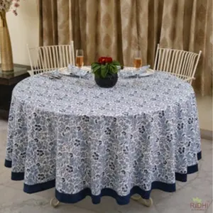 Yeni Denim ve bebek mavi çiçek el bloğu baskılı % 100% saf pamuk yuvarlak masa örtüsü düğün masa süsü yemek masası kapak