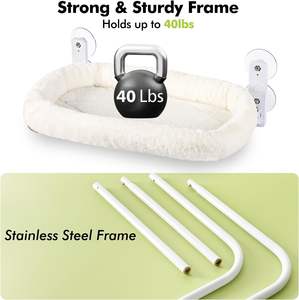 접이식 강한 스테인레스 스틸 프레임 고양이 창 해먹 4 개의 강력한 흡입 컵이있는 Qbellpet 양털 침대 - Product Image 5