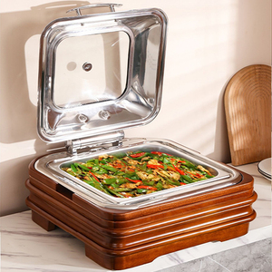 ถาดอุ่นอาหารไฟฟ้าสแตนเลสหรูหราพร้อมฐานไม้ ฝาไฮดรอลิก สำหรับโรงแรมและงานจัดเลี้ยง - Product Image 4