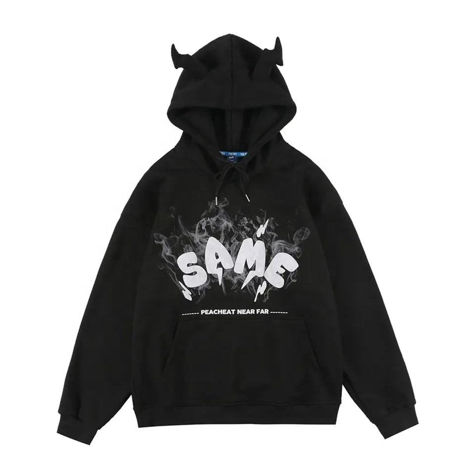 High Quality Streetwear Men Pullover Hoodies with Devil Horns