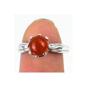 Haute Qualité Ronde Griffe Ensemble Orange Cornaline Gemme À La Main 925 Solide En Argent Sterling Bijoux De Mariage Anneau Meilleur Prix Vente - Product Image 1