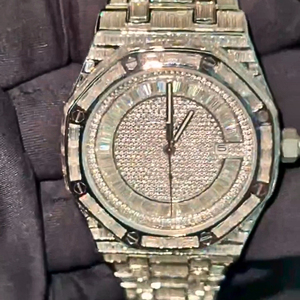 Montre en diamant faite à la main de haute qualité Style Hip Hop glacé Moissanite chronographe mécanique boîtier en acier cadran en verre fenêtre or blanc - Product Image 6