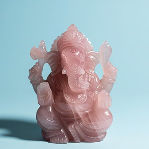รูปปั้นพระพิฆเนศแกะสลักด้วยมือพร้อมโรสควอตซ์ของขวัญเพื่อธุรกิจหัตถกรรมอัญมณีกึ่งมีค่าแกะสลักทำในอินเดีย - Product Image 3