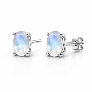 Pendientes de tuerca geométricos de piedra lunar con corte ovalado, chapados en rodio, de plata de ley, para fiestas infantiles, regalo de aniversario, venta al por mayor, de moda, para bodas - Product Image 2