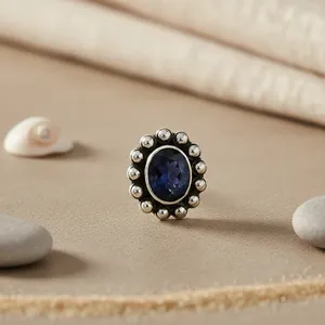 Boucles d'oreilles clous en argent 925 avec saphir bleu pour femme, tendance, or rose, diamant, motifs lune, cœur, animaux, pour usage quotidien, cadeau de fiançailles - Product Image 2