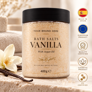 Bagno Minerale alla Vaniglia con Etichetta Privata 400g |   Olio di Argan Nutriente Naturale Vegano |   OEM Spagna - Product Image 1