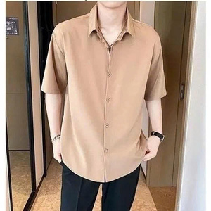 Camisa de manga corta para hombre, holgada, unisex, básica, cuello polo, estilo coreano de oficina - Product Image 1
