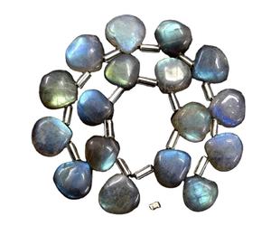 High Quality 17-Piece 1 Strand Natural Labradorite Gemstone Smooth Blue Fire Briolette Beads in <b>Heart</b> Shape - Product Image 1