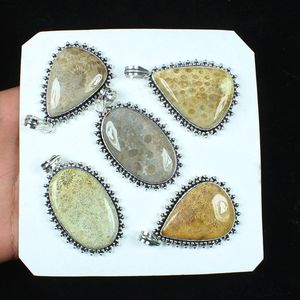 Vente en gros de pendentifs fossiles pendentif design pendentif plaqué argent sterling cabochon de corail fossile collier bijoux - Product Image 4