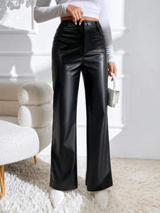 Pantalon en cuir pour femme extensible à taille haute conception de mouche à glissière coupe ajustée vêtements de mode modernes et élégants - Product Image 4