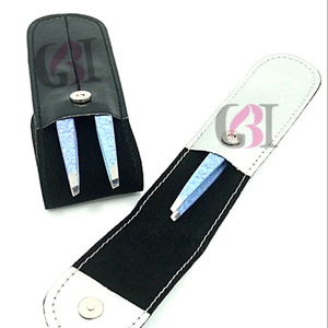 Pince à sourcils en acier inoxydable de revêtement de papier bleu professionnel pointe argentée Instruments de beauté de Logo personnalisé - Product Image 1