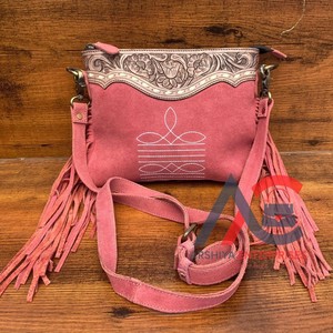 Sac à bandoulière à franges en cuir suédé repoussé style bohème pour femmes sac à main en cuir de bohème sac à main mignon en cuir de vachette - Product Image 1