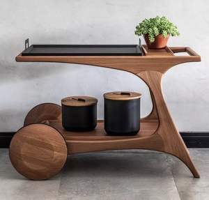 Hot <b>Sale</b> Modern Classic Premium Solid Teak Wood 2-Wheel Durable Eco-Friendly Living Room Serving Bar Mobile Cart <b>Trolley</b> Indoors - Product Image 6