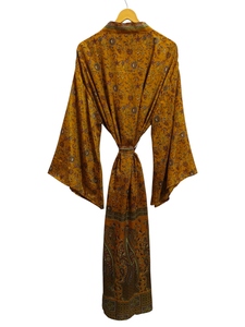 Long Peignoir Léger Vintage Sari Robe Doux Plage Robe De Soirée Indien À La Main Kimono En Soie - Product Image 4