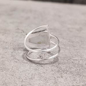Bijoux en pierre brute Bague pour femme Pierre de lune arc-en-ciel naturelle Pierre précieuse Juin Pierre de naissance Double bande Bijoux Bague en argent sterling 925 - Product Image 5