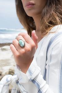 Serene Larimar Oval <b>Thin</b> Band <b>Ring</b> Blue White Natural 925 Sterling Silver Handmade Organic Statement Jewelry Gift Bulk Product - Product Image 3