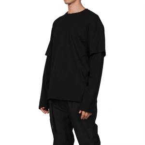 เสื้อยืดแขนยาวสำหรับผู้ชายผ้าฝ้าย100% ลำลองทรงหลวมไหล่ตกขนาดใหญ่สีทึบสองชั้น220กรัมผ้าพัฟฟิ - Product Image 5