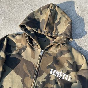 Sweat à capuche vintage à épaules tombantes avec fermeture éclair, imprimé en molleton français, sweat à capuche avec strass, logo personnalisé, sweat à capuche surdimensionné à fermeture éclair camouflage - Product Image 3