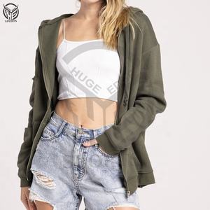 Sudadera con capucha y cremallera personalizada de Material Premium para mujer, patrón sólido al por mayor de alta calidad para invierno - Product Image 5