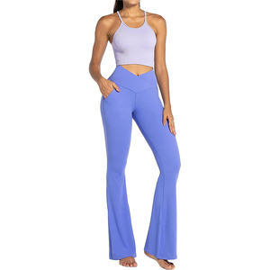 Pantalon de yoga taille moyenne poches de contrôle du ventre pour vêtements de fitness leggings femme grande taille en fibre de coton/bambou du Pakistan - Product Image 4